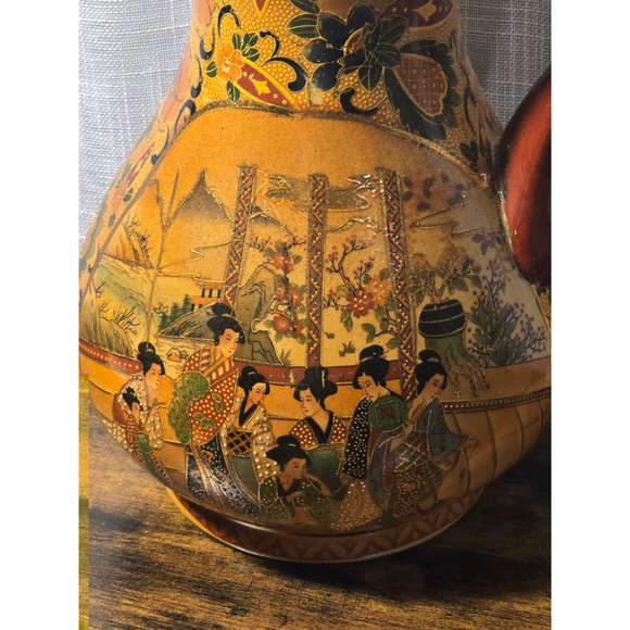 Satsuma Pitcher Vase Orange‎ Brown Vintage - Picture 2 of 13